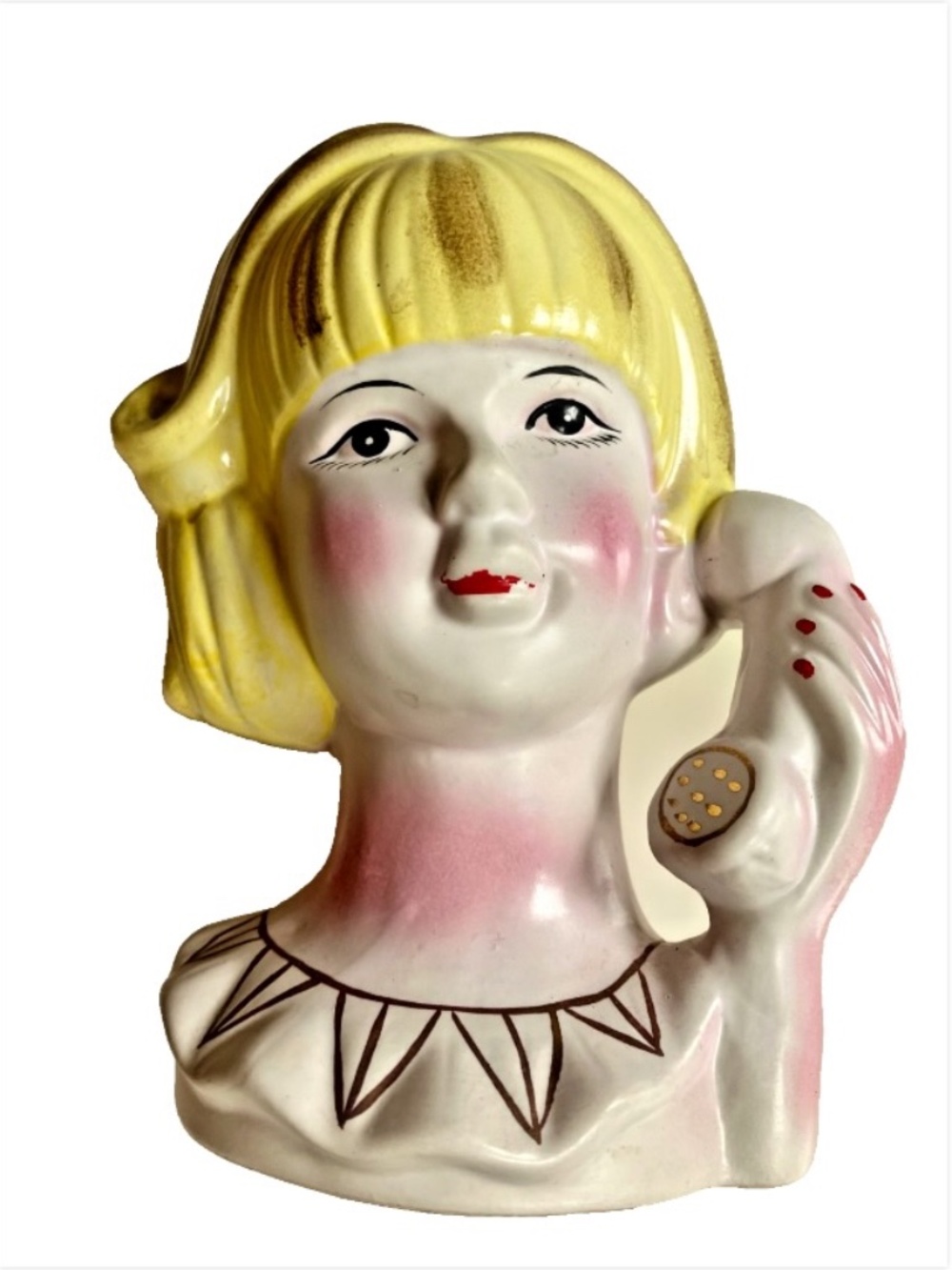 VINTAGE 50s 60s Kitsch MCM Figurine Girl on Phone Planter, Desk Accessory etc.